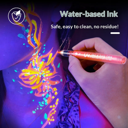 💥 עטי פנים UV – צבעים עזים, זוהרים באור שחור, לא מורידים, קלים לניקוי!