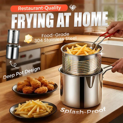 🍳 סיר טיגון 304 נירוסטה – עמיד, מבודד חום, ידית סיליקון מונעת החלקה. גוף עמוק חוסך שמן – מושלם לצ'יפס, עוף וטמפורה! 🔥💪