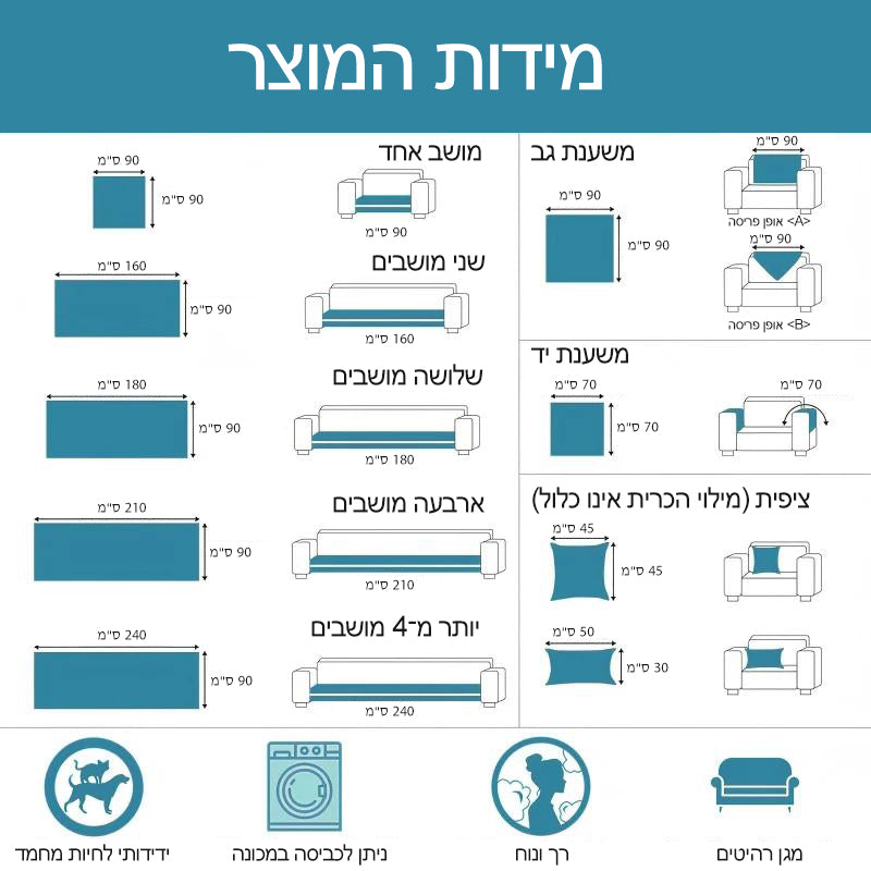 כיסוי ספה מעובה נגד החלקה - רך במיוחד, ניתן לכביסה, עמיד בפני שריטות וידידותי לחיות מחמד, 4 צבעים 🛋️✨