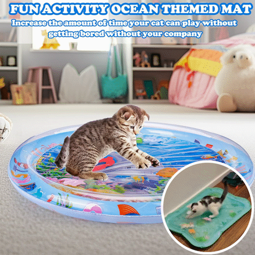 🐱 תנו לחתולים הביתיים שלכם להשתולל – 50% הנחה ✨ מחצלת חושית עם מים לחיות מחמד – לציד משעשע ולהקלה מרעננת! 🐟