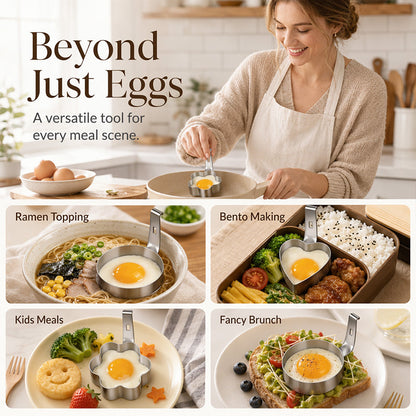🍳 הנחה של 50% לזמן מוגבל! תבנית טבעת לביצים מפלדת אל-חלד 304, תבנית רב-צורות עם ציפוי נון-סטיק להכנת ביצים מטוגנות לארוחת הבוקר