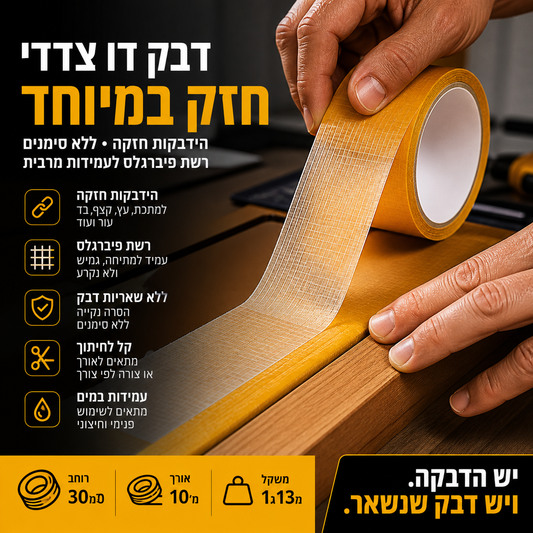 📏 סרט פיברגלס – 30 מ"מ × 10 מ', עמיד למים, ללא שאריות דבק. מושלם לעץ, מתכת ועור! 🔧✨