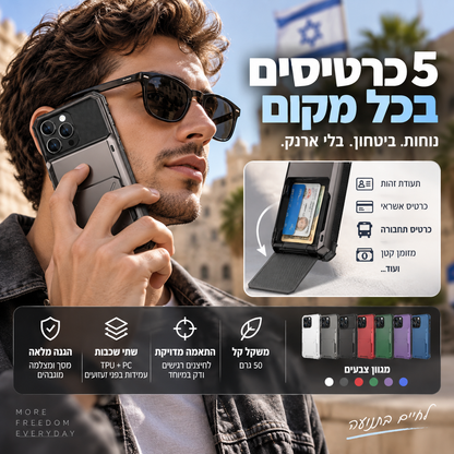 📱 כיסוי ארנק עם תא כרטיסים – 5 כרטיסים, TPU+PC, ספיגת זעזועים. מגן על הטלפון ועל הכרטיסים! ✨💳