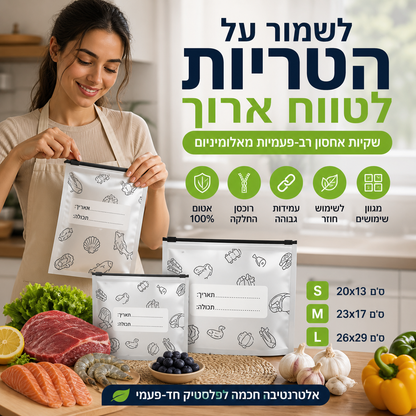 🥳מכירה חמה 2026🥳💞נמכרו מעל 50,000! 🌍💚 50% הנחה! שקיות אחסון לשימוש חוזר – פתרון ירוק לחסכון בכסף ובפסולת. סוגרים היטב, שומרים על טריות לאורך זמן. מצוינות לבית, לטיולים ולנסיעות! 🌱🎒