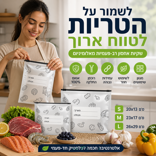 🥳מכירה חמה 2026🥳💞נמכרו מעל 50,000! 🌍💚 50% הנחה! שקיות אחסון לשימוש חוזר – פתרון ירוק לחסכון בכסף ובפסולת. סוגרים היטב, שומרים על טריות לאורך זמן. מצוינות לבית, לטיולים ולנסיעות! 🌱🎒
