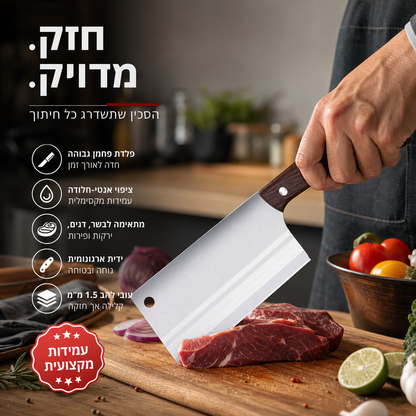 🥩 סכין שף מקצועית – פלדת פחמן, להב יצוק ביד, לא מחלידה, רב‑תכליתית. מתנה מושלמת לשפים ולחובבי בישול! 🎁🔪