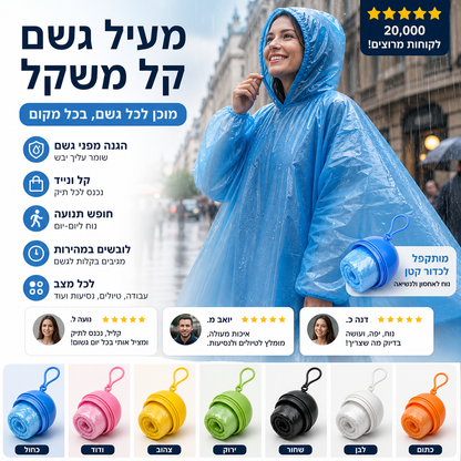 🌧️ מעיל גשם נייד – קל, אטום למים וקומפקטי. מגן מפני גשם בלתי צפוי – מושלם לנסיעות, לנסיעה לעבודה ולטיולים! 🎒☔