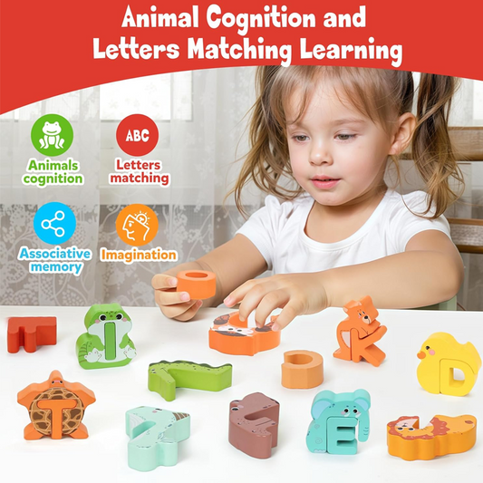 🎁המתנה הטובה ביותר -50% הנחה🎨צעצוע התאמת אותיות וחיות מעץ 26 חלקים