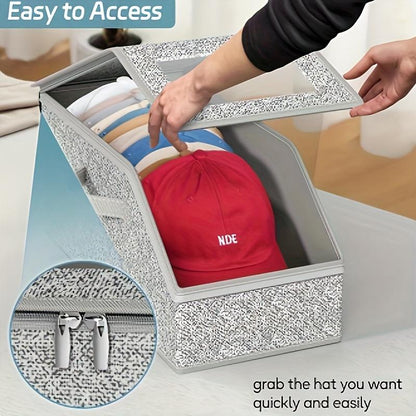 🧢 קופסאות אחסון כובעים נערמות – תמיכה קשיחה, חלון שם, PVC שקוף. שומרות על סדר ועל צורת הכובע! ✨📦