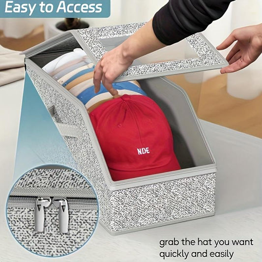 🧢 קופסאות אחסון כובעים נערמות – תמיכה קשיחה, חלון שם, PVC שקוף. שומרות על סדר ועל צורת הכובע! ✨📦