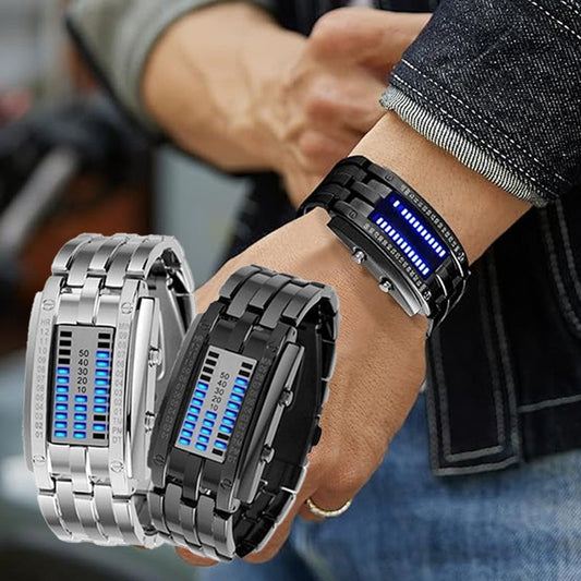 ⌚ 50% הנחה עכשיו! ⏳ שעון LED דו-צבעי לגברים – נירוסטה, תאורה כחולה, מראה ספורטיבי ועמיד במים – סגנון מודרני ⚡