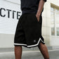 Drawstring Waist Sport Shorts with Striped Hem