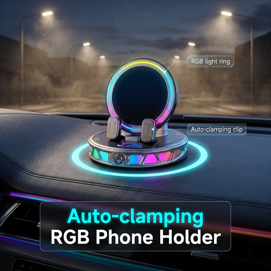 📱 מעמד טלפון RGB לרכב ✅ היאחזות אוטומטית וטעינה אלחוטית | ניהול ביד אחת בטוח 🚗
