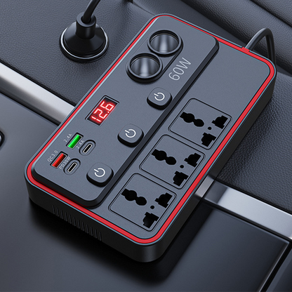 🚗 מטען רב-תכליתי לרכב עם שקעי חשמל ו-USB 🔌