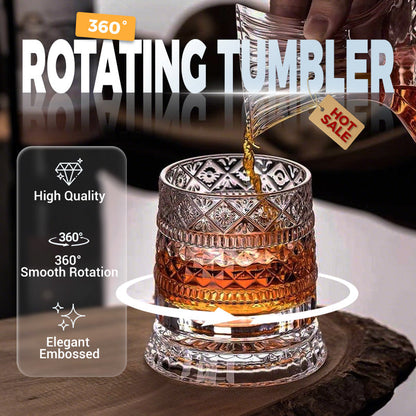 🥃 כוס וויסקי מסתובבת 360° – זכוכית נטולת עופרת, 300 מ"ל, דוגמת תבליט. מתחילה שיחות וייחודית לבר ולמסיבות! ✨💫