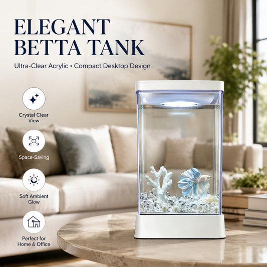 🐟 אקווריום לבטאות עם נורות LED ב-7 צבעים – אקריל צלול, עיצוב אנכי קומפקטי, טעינה באמצעות USB. מושלם לשולחן כתיבה ולשידת לילה – יוצר אווירה שלווה! ✨🌙