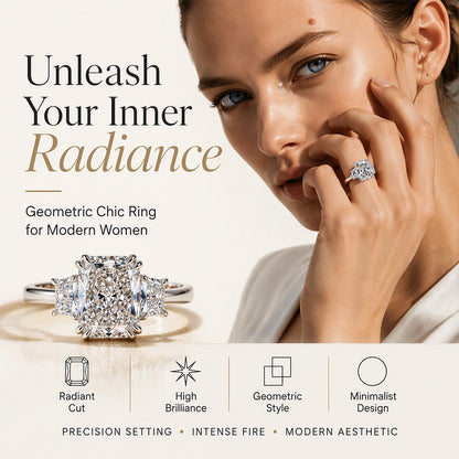 💍 טבעת זירקון גיאומטרית – חיתוך זוהר, מידה מתכווננת, סגסוגת עמידה. אלגנטיות נצחית לאישה המודרנית! ✨💎