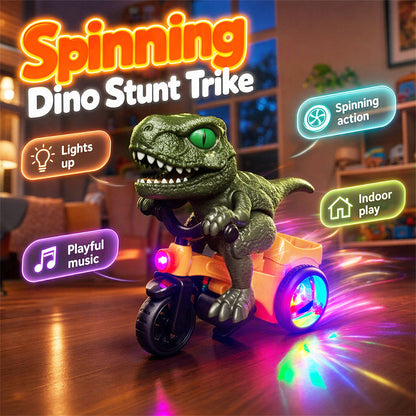 🦖 תלת‑אופן דינוזאור חשמלי מסתובב – פעלולים 360°, גלגלים זוהרים, מוזיקה כיפית. מושלם לילדים מגיל 3! ✨🎶