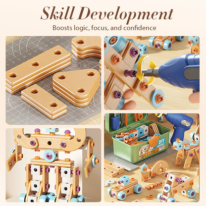 🧰 ערכת כלי עבודה חינוכית DIY לילדים – 124–190 חלקים, מקדחה חשמלית, קופסת אחסון. משחקים ולומדים! ✨🔧