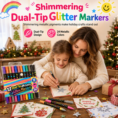 ✨ ערכת טושי גליטר 24 צבעים – קצוות כפולים, נצנוץ מתכתי, מתאים לציפורניים ולכרטיסים. יוצרים אמנות נוצצת! 🎨💅