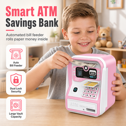 🏦 קופת חיסכון חכמה בסגנון ATM – טביעת אצבע, קליטת שטרות אוטומטית, מנעול קוד. מלמדת ילדים לחסוך בכיף! ✨🔐
