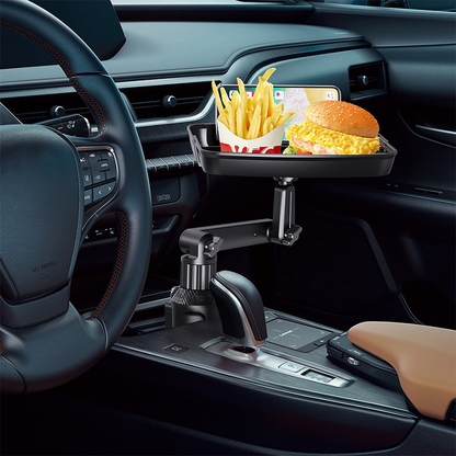 🚗 מגש מחזיק כוסות לרכב 360° – נשלף, מעמד טלפון, ABS. מושלם לאוכל ולחפצים קטנים ברכב! ✨📱