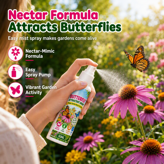 🦋 ספריי פרפרים לגינה – נוסחת צוף, 50 מ"ל, מושך פרפרים צבעוניים לפרחים. קל לשימוש! ✨🌸