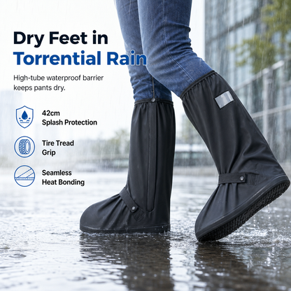 🌧️ כיסויי נעליים לגשם – גבוהים 42 ס"מ, מונעי החלקה, מחזירי אור. שומרים על נעליים ומכנסיים יבשים בסערה! ✨🛡️