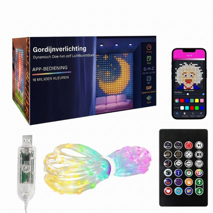 ✨ וילון LED חכם – סנכרון למוזיקה, שליטה באפליקציה/שלט, תמונות מותאמות. עמיד למים למסיבות ולגינה! 🎶🌧️