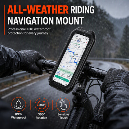 🚲 מחזיק טלפון אטום לאופניים – IPX6, סיבוב 360°, חלון מגע. ניווט בטוח בגשם! ✨🛡️