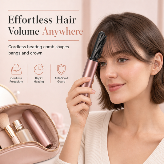 💇‍♀️ מסרק חימום אלחוטי לפוני – ציפוי קרמי, נותן נפח ומחליק פריז. מושלם לרענון בדרכים! ✨👑